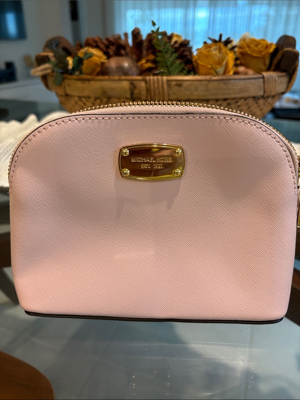 Michael Kors Light Pink Cosmetic Pouch with Gold zipper